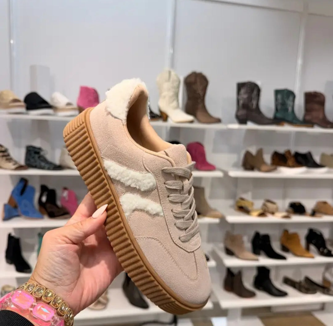 Ivory Sherpa Sneaker in Grey or Pink