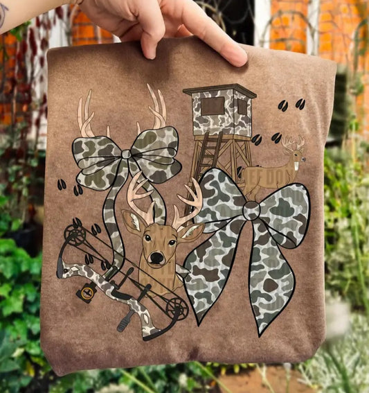 Women's Camoflauge Deer Bow Tee