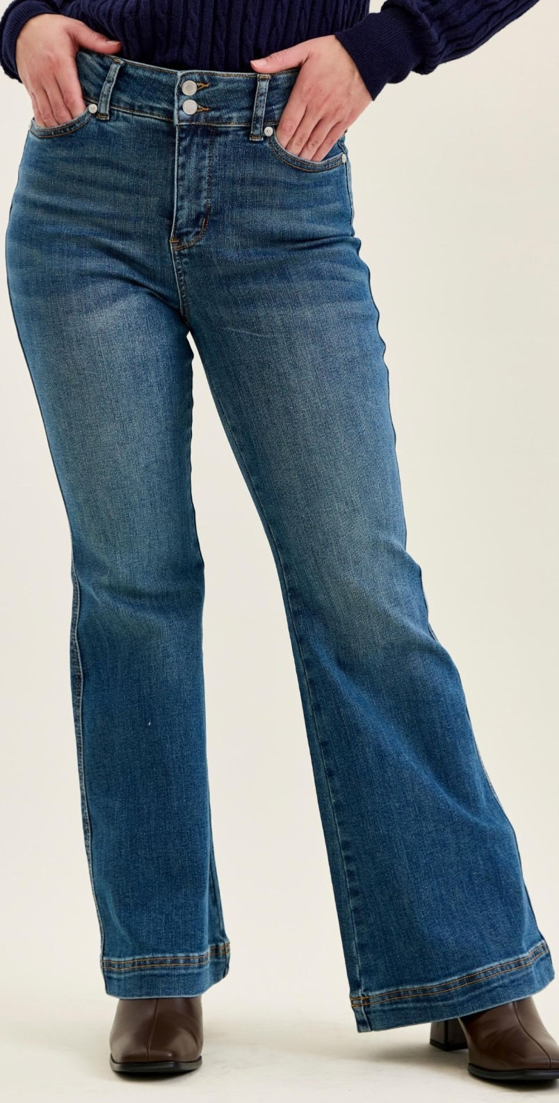 Judy Blue Petite Flare Tummy Control Double Button