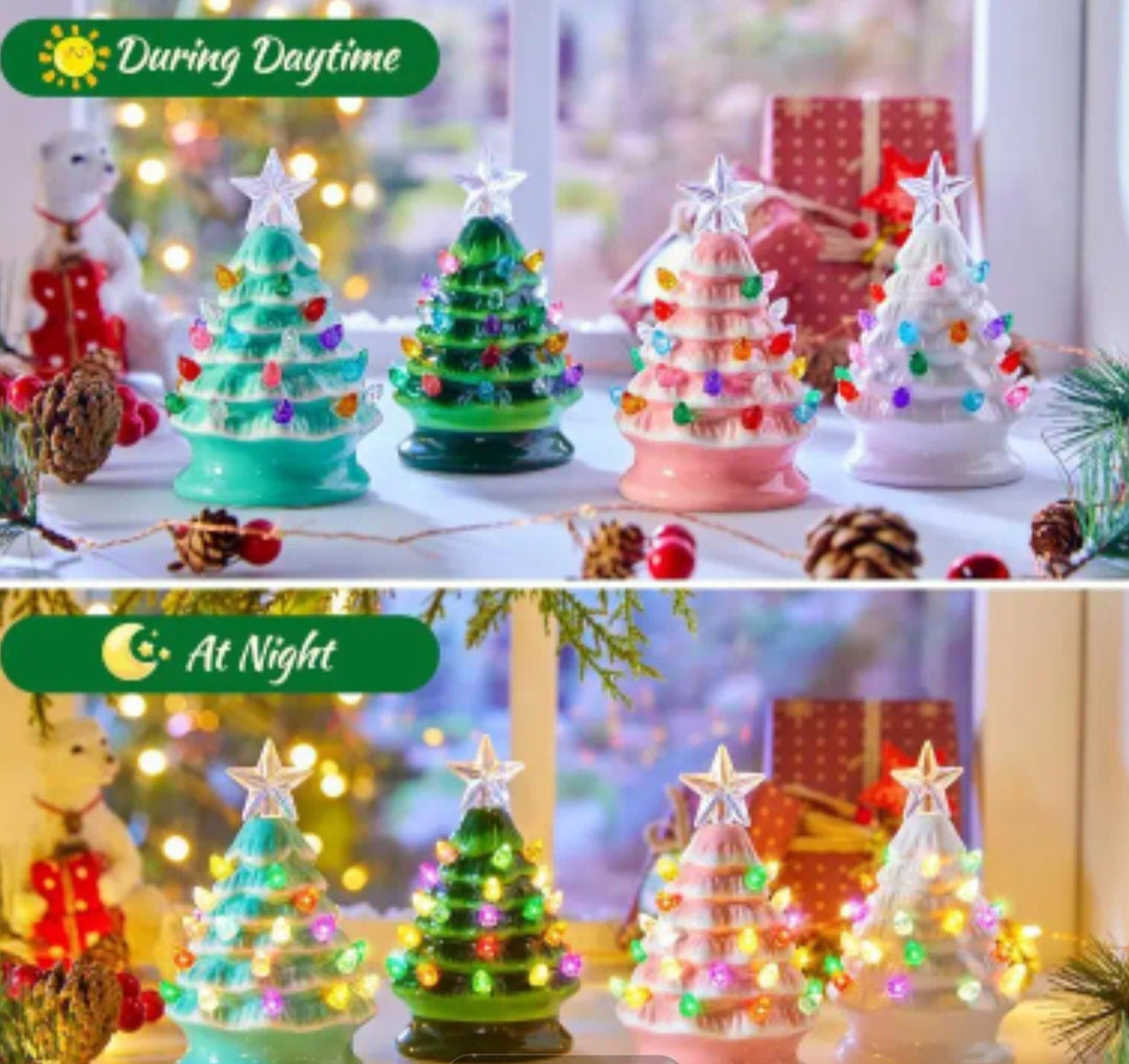 5 inch Ceramic/Mini Christmas Tree with Pre-Installed Colorful LED Lights