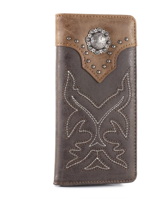 Embroidered Boot Scroll Men's Bifold Long PU Leather Wallet