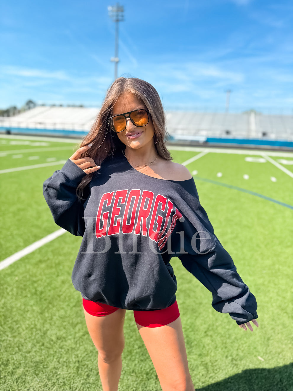 Birdie Georgia Off the Shoulder Graphic Crewneck on Black