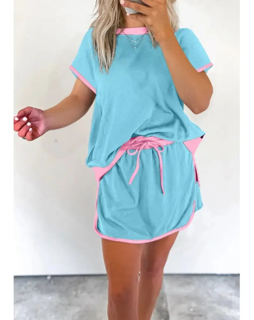 Women's Color Block Off Shoulder T-Shirt and Skirt Set