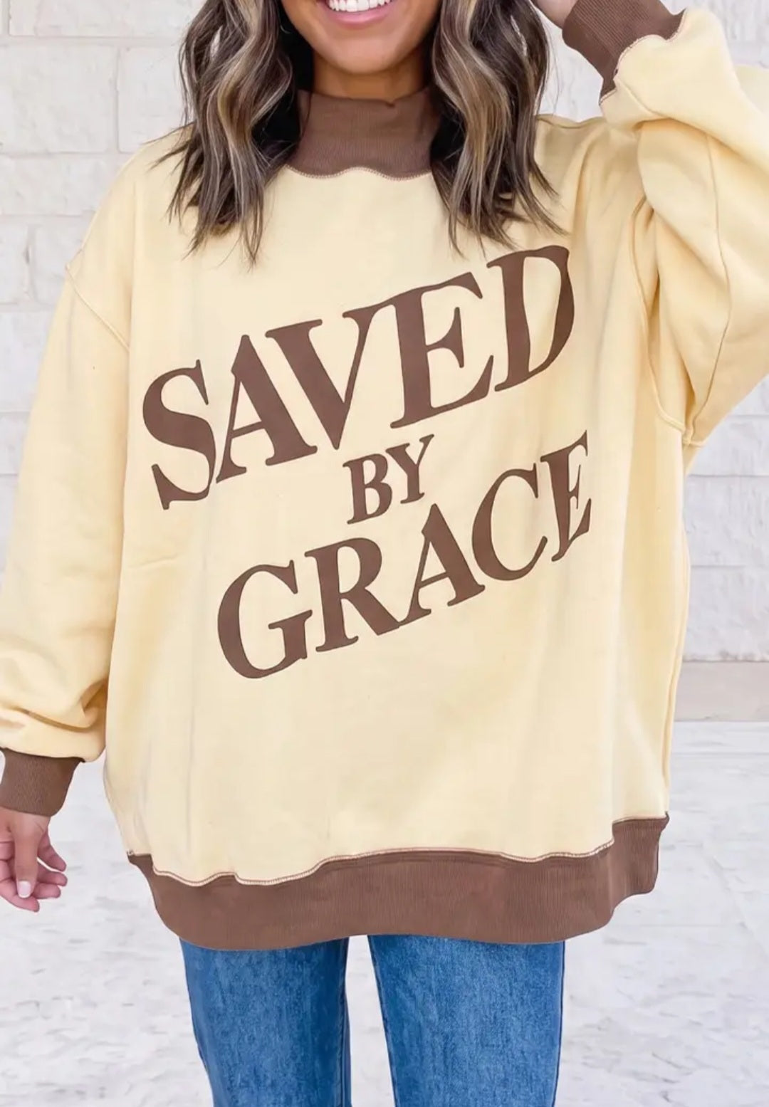 Saved By Grace Mock Neck Oversized Sweatshirt