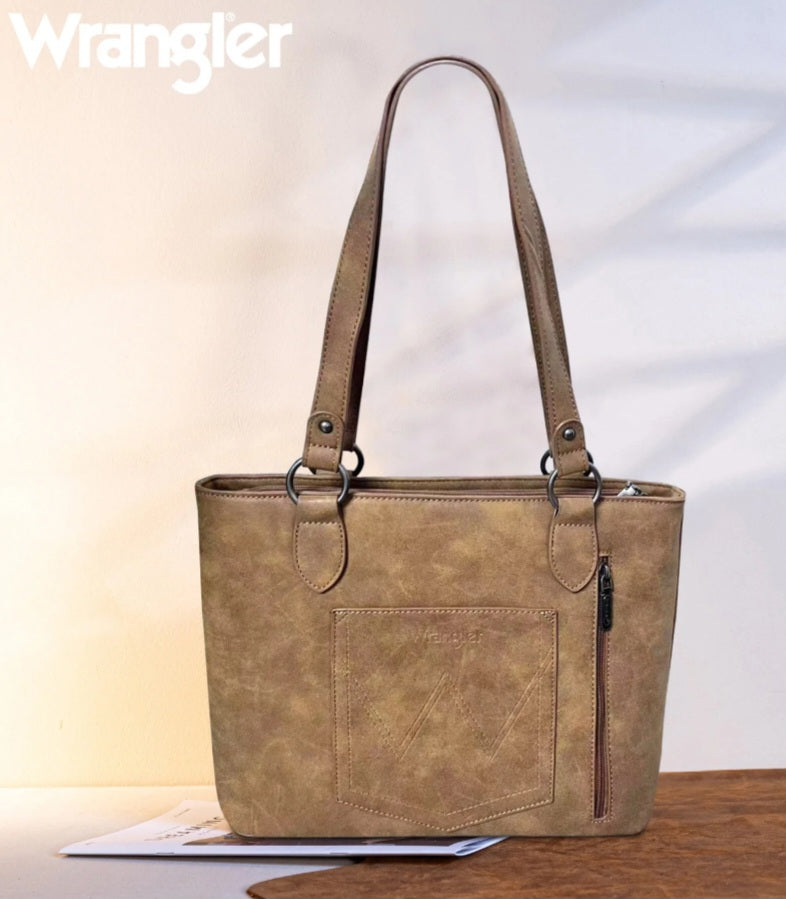 Wrangler Multi Pockets Concealed Carry Tote- Light Brown