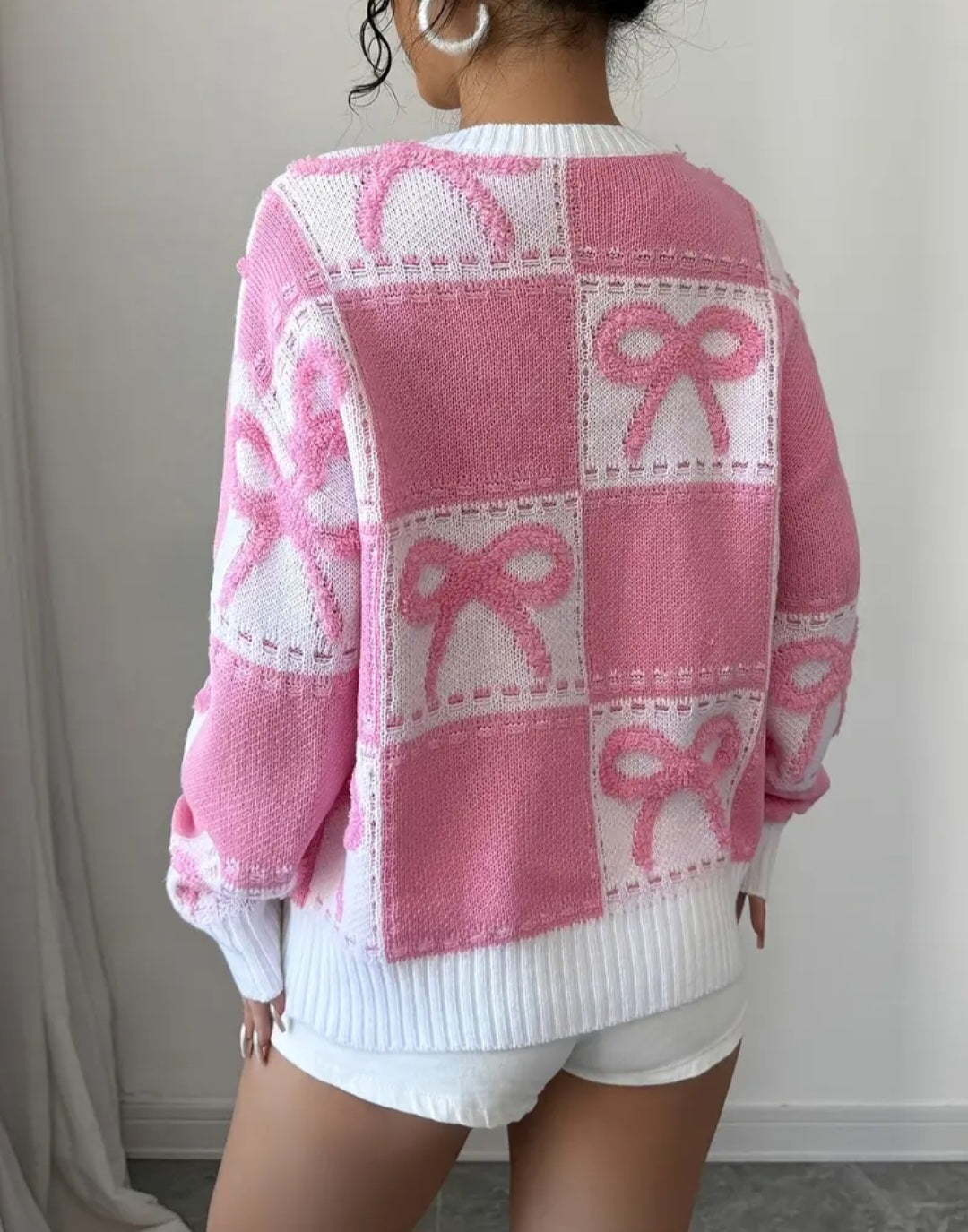 Pink and White Bow Sweater