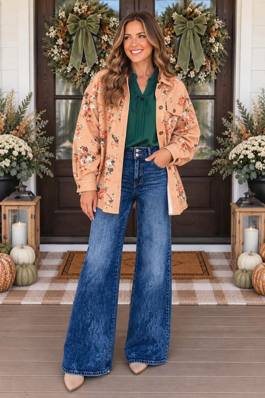 Khaki Floral Denim Jacket