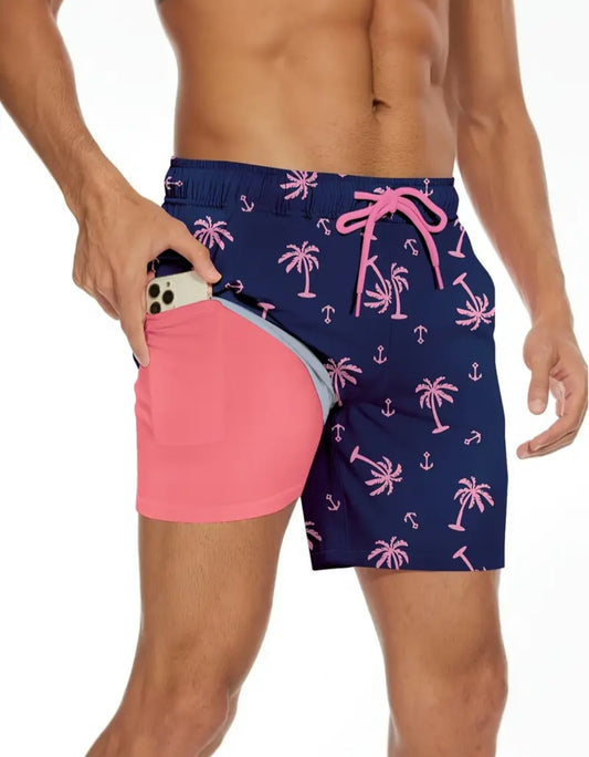 Men's Palm Tree Swim Trunks With Built in Liner