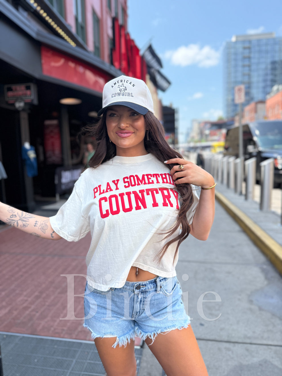 Birdie Play Something Country Vinyl Graphic Boxy Tee on Ivory Preorder