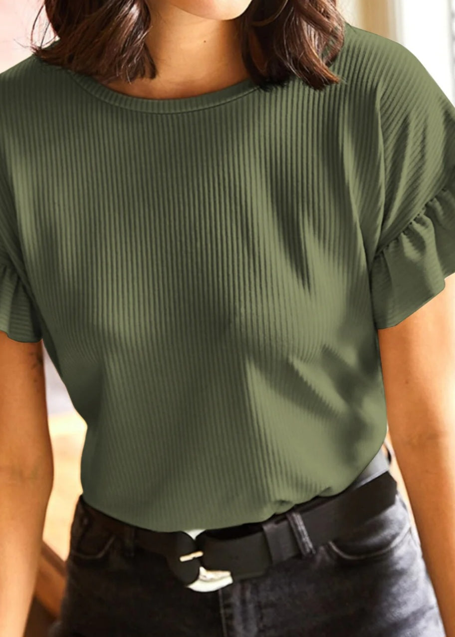 Ribbed Ruffle Top