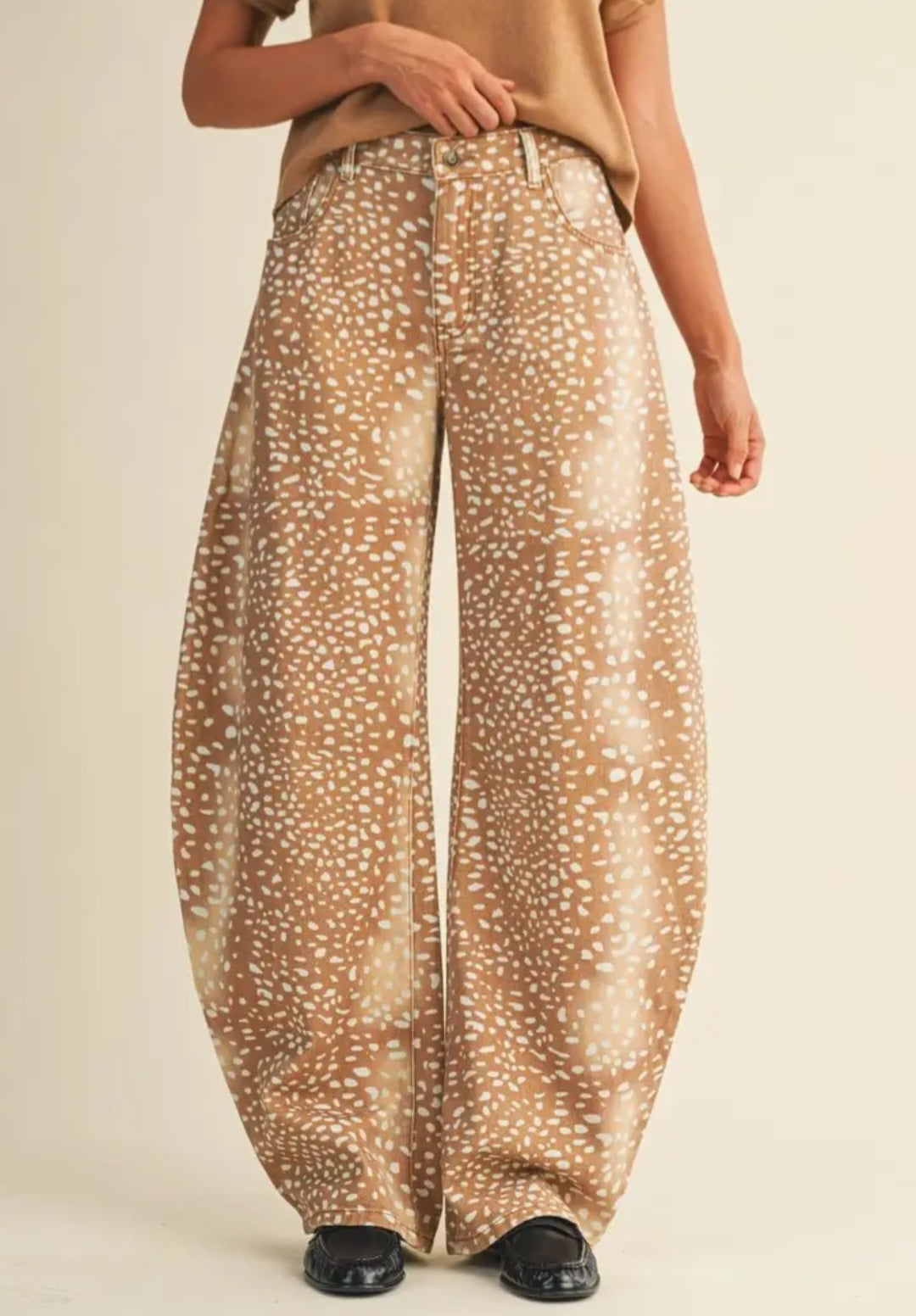 Deer Print Loose Fit Barrel Denim Jeans