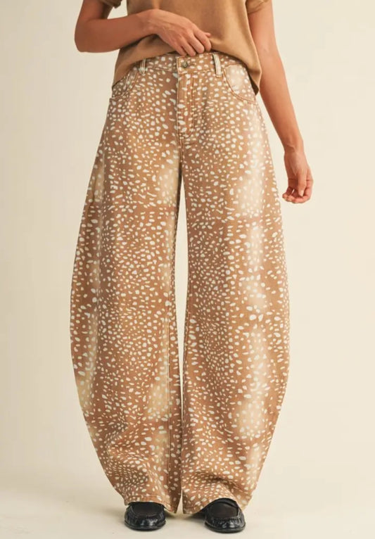Deer Print Loose Fit Barrel Denim Jeans