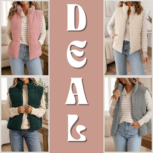 Corduroy Zip Up Puffer Vest