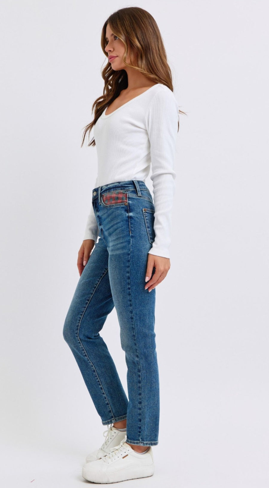 Judy Blue Plaid Patch Slim