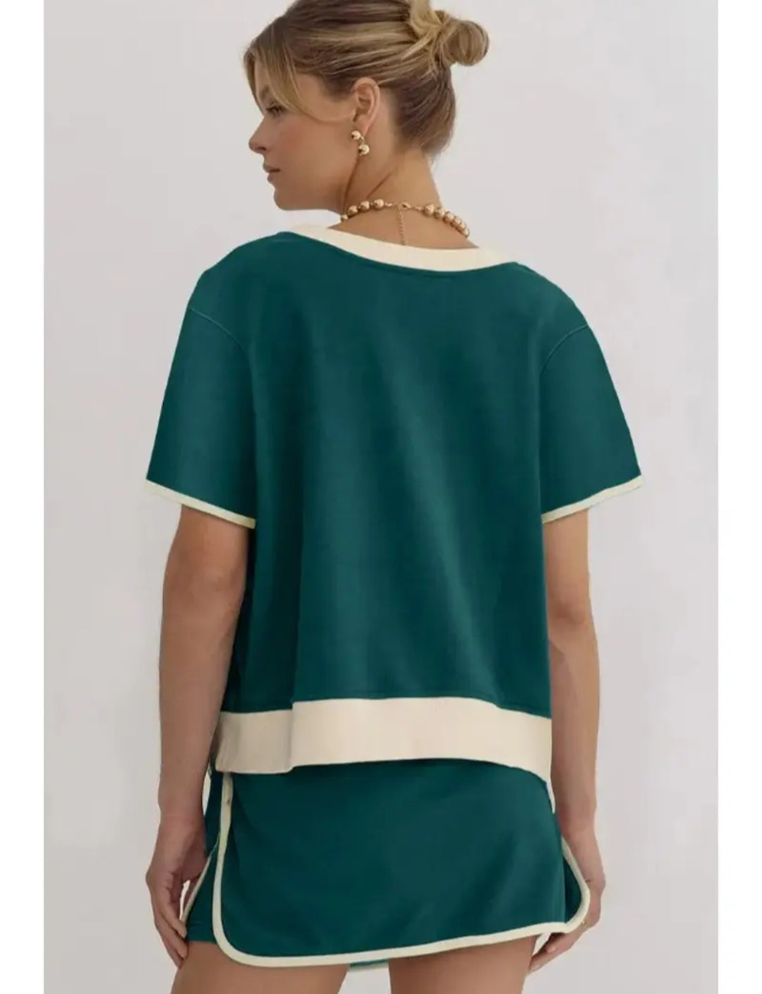 Women's Color Block Off Shoulder T-Shirt and Skirt Set