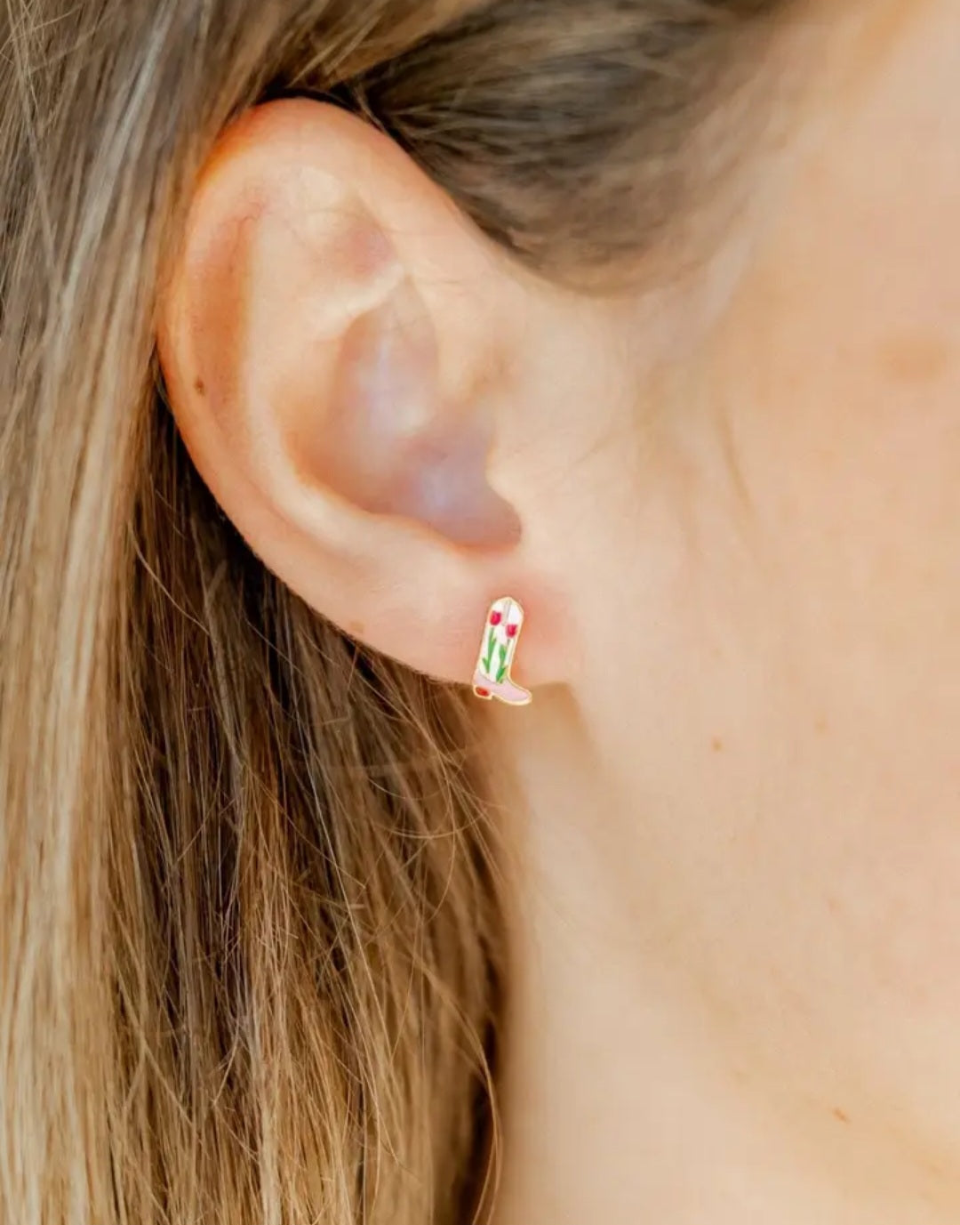 Screwback Stud Earrings- Tulip Cowgirl Boot