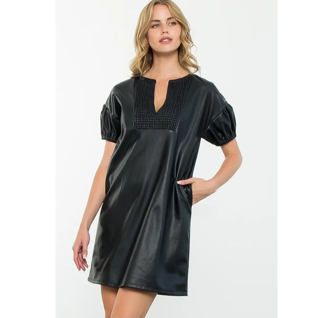 Short Sleeve Leather Dress