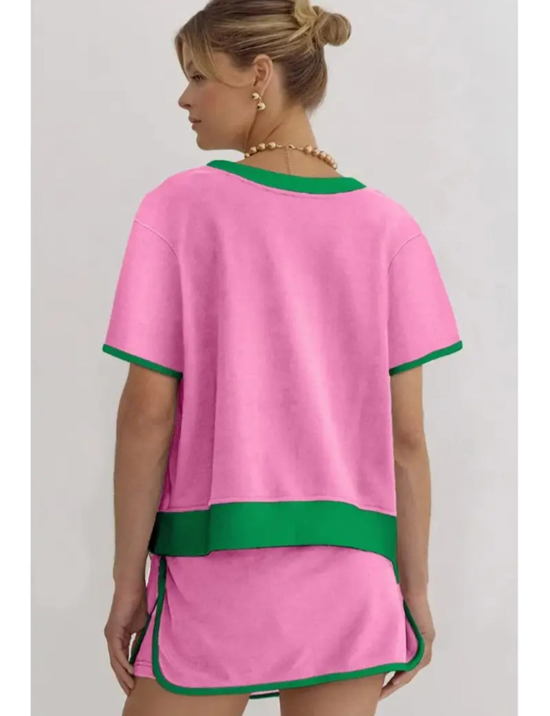 Women's Color Block Off Shoulder T-Shirt and Skirt Set