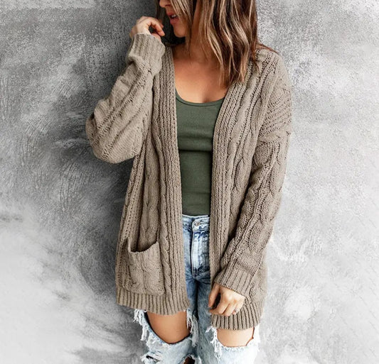 Solid Color Twist Knit Cardigan Sweater