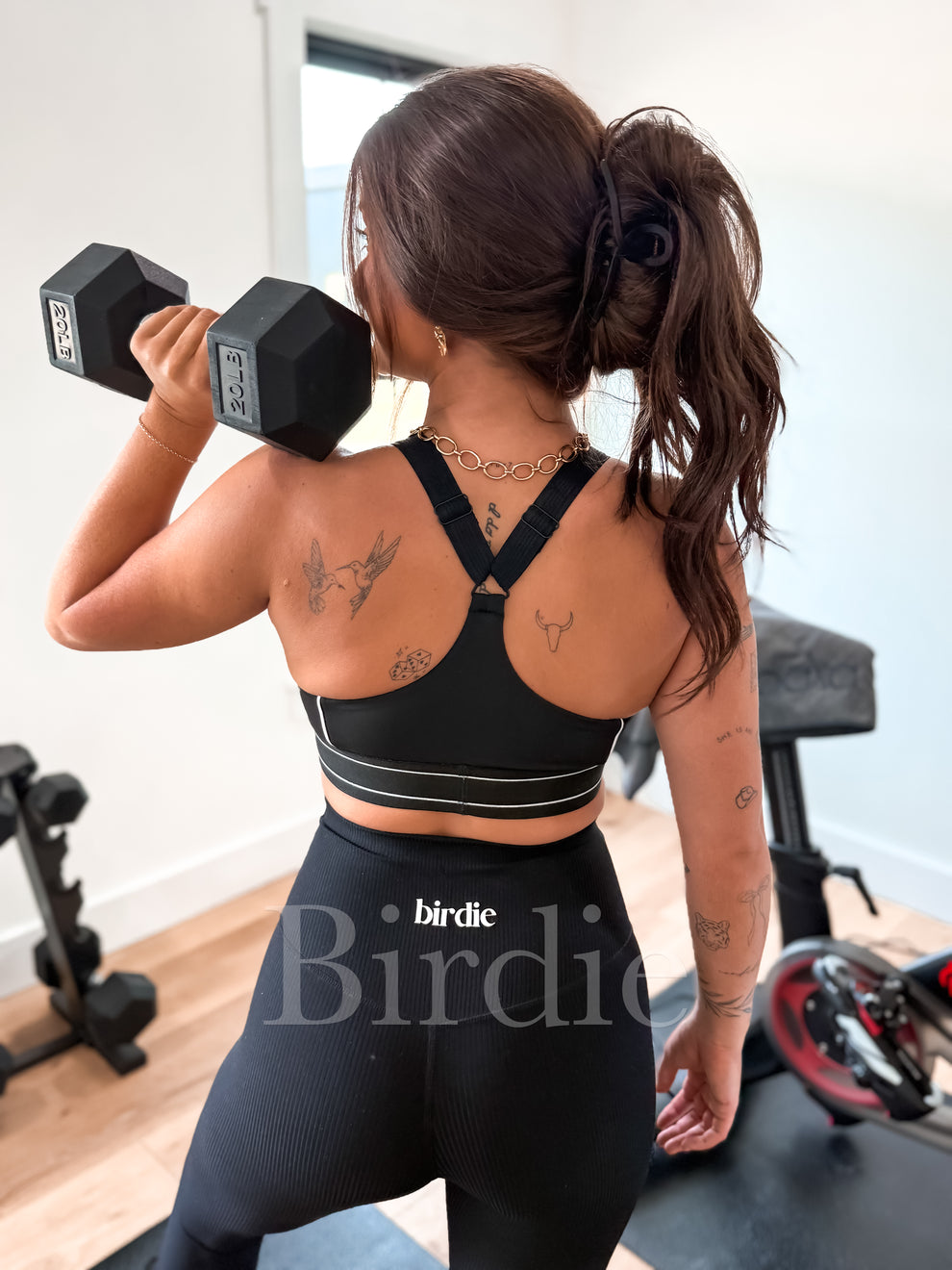 BIRDIE  Contrast Racerback Sports Bra in Black