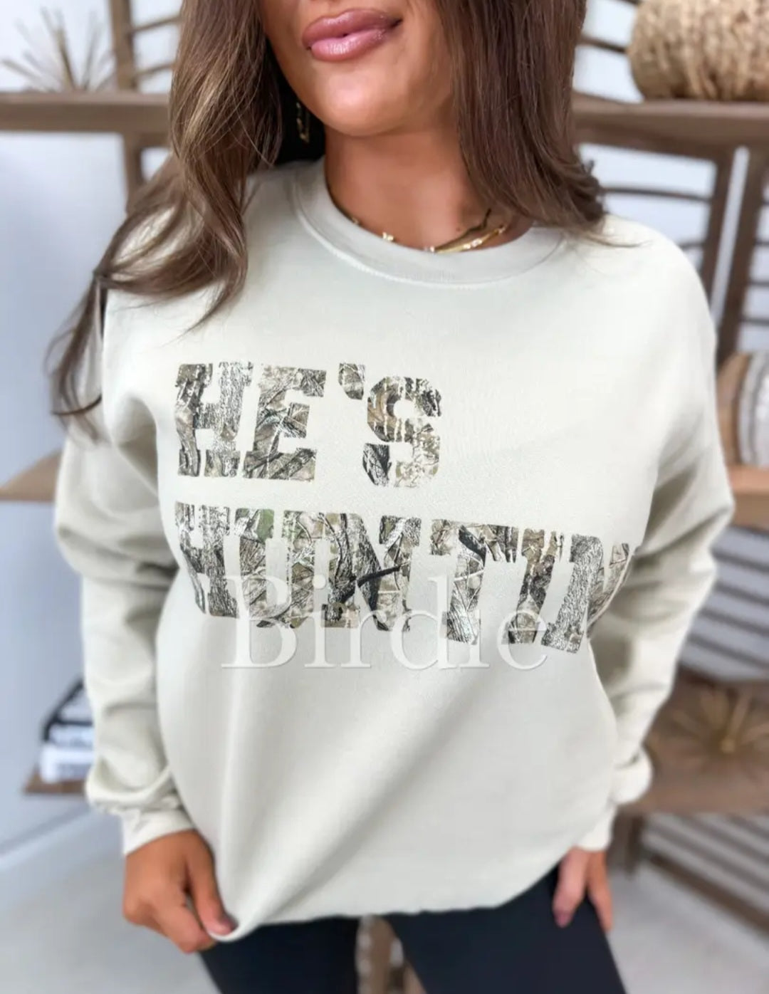 Birdie He's Hunting Graphic Crewneck on Sand
