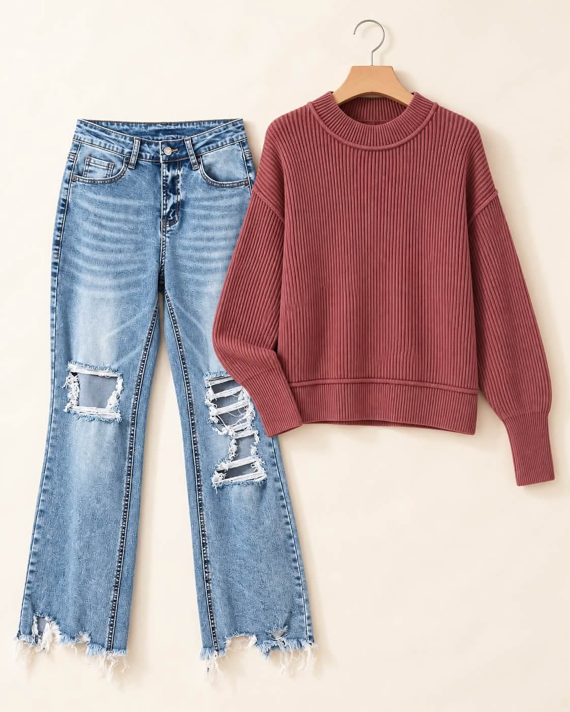 Raw Hem Ripped Flare Jeans