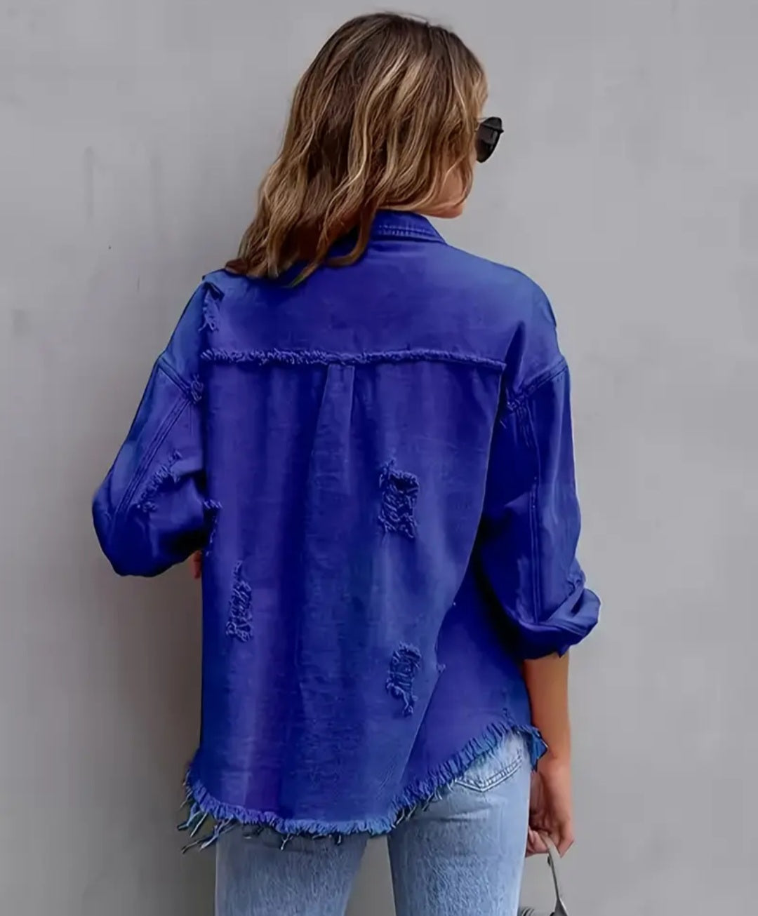 Ripped Fringe Casual Shacket with Pocket