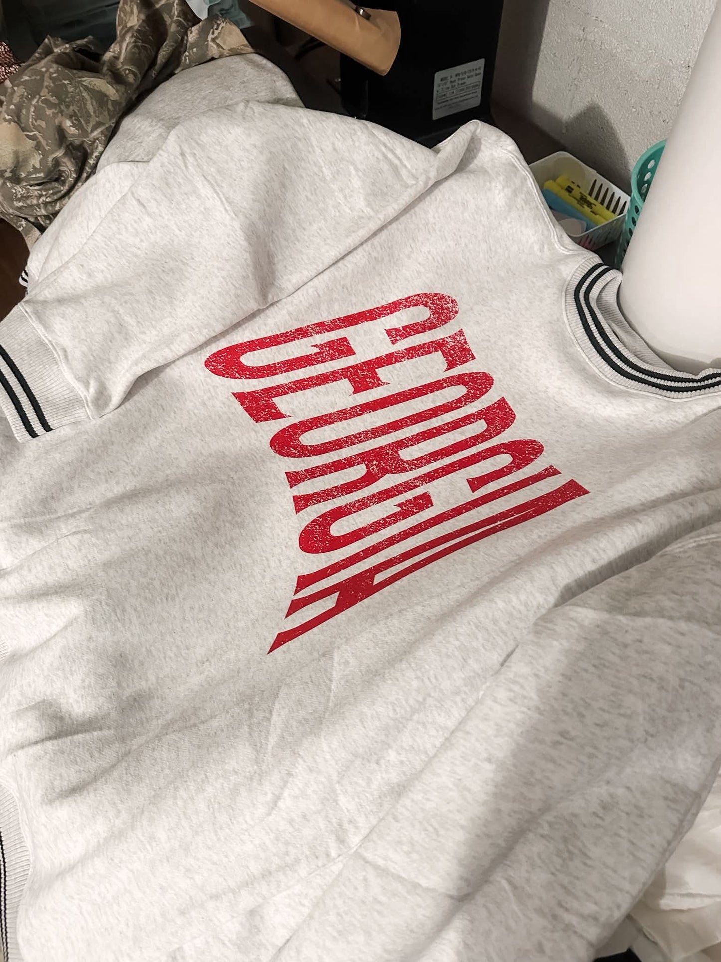 Varsity Stripe Crew- red ink