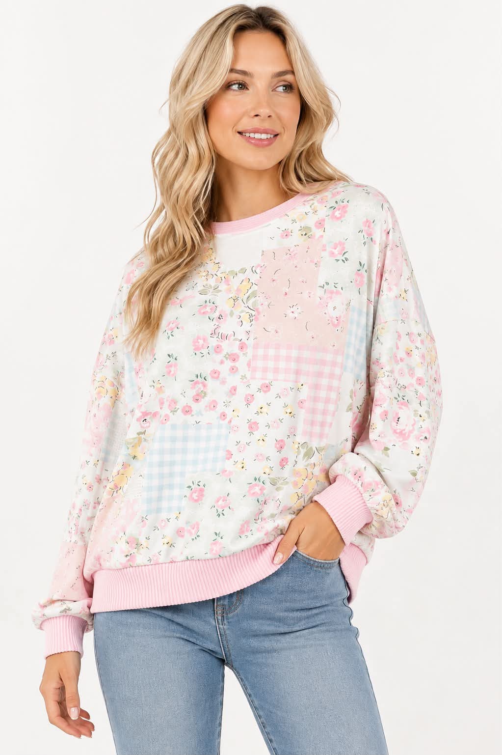 Pink Floral Patchwork Top