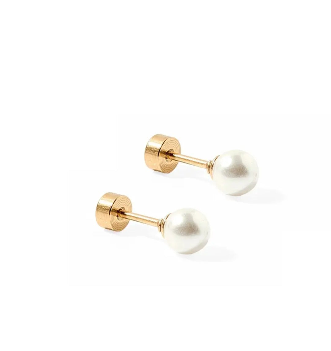 Screwback Stud Earrings- Payton Pearl White 5mm