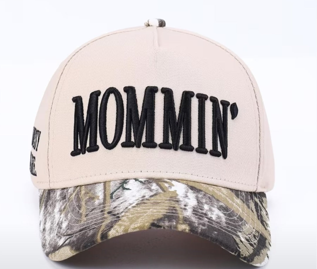 Two Tone Trucker Hat with Mommin' Embroidery & Adjustable Snap Closure