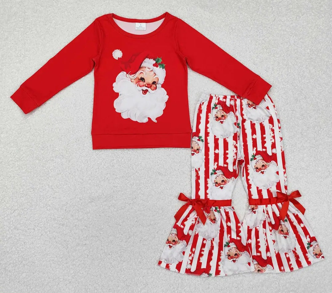 Girls Christmas Santa Top Bell Bottoms Set