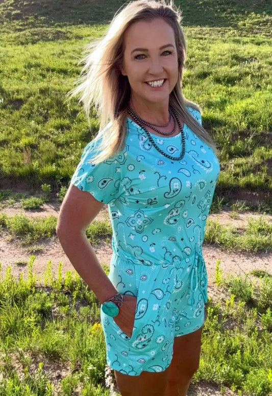 Bandana Babe Turquoise Romper