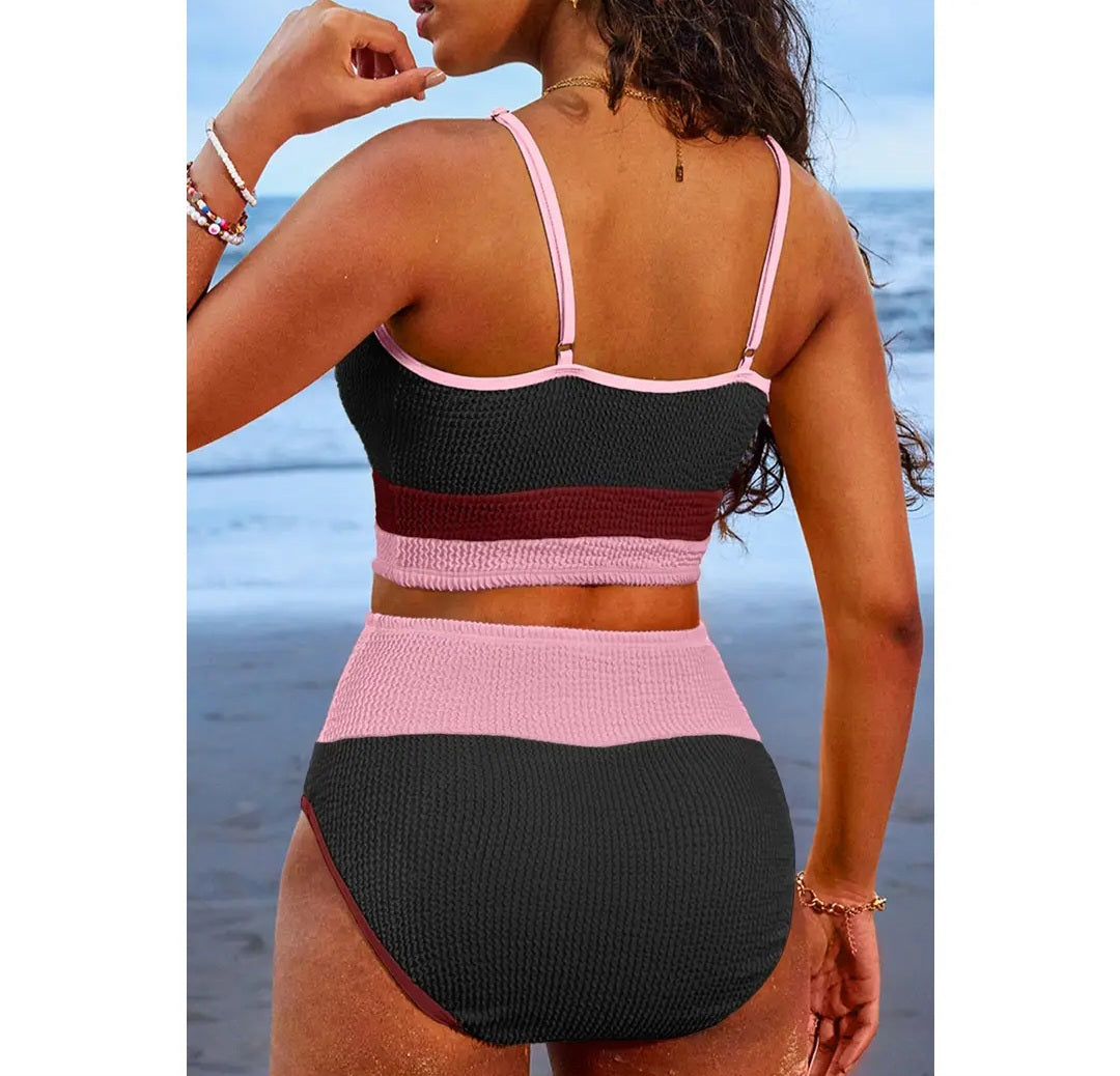 Colorblock High Waisted Bikini Set