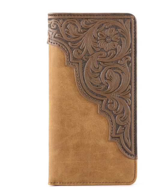 Embossed Floral Men's Bifold Long PU Leather Wallet