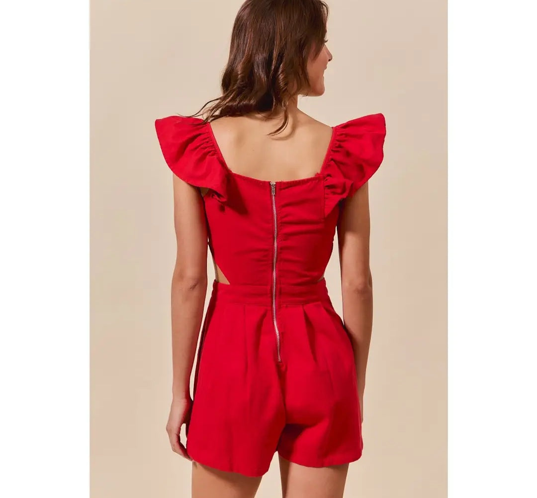 Game Day Cut Out Waist Denim Romper