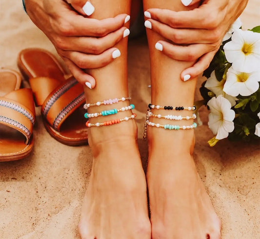 Pearl and Glass Beaded Basic Anklet
