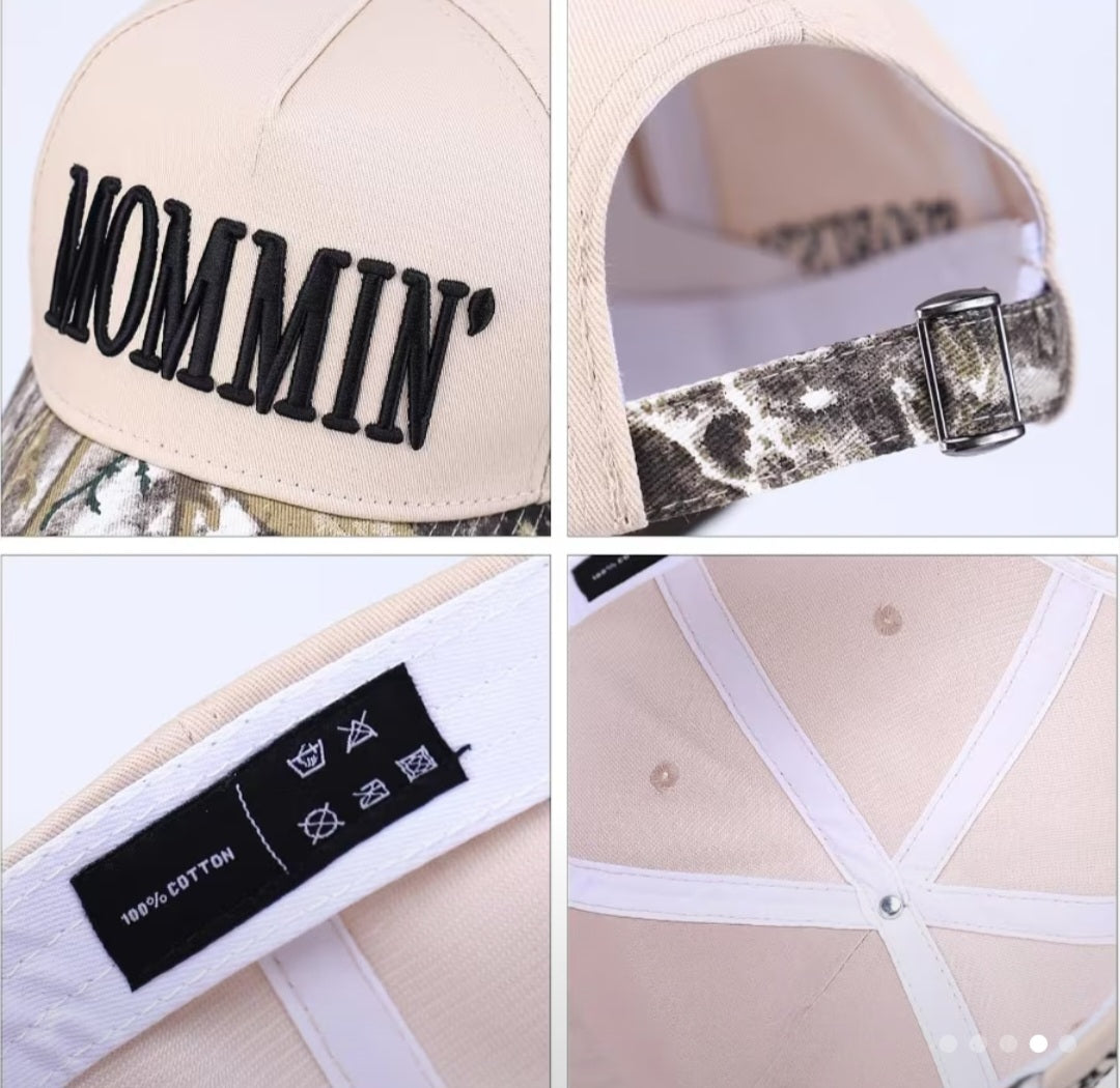 Two Tone Trucker Hat with Mommin' Embroidery & Adjustable Snap Closure
