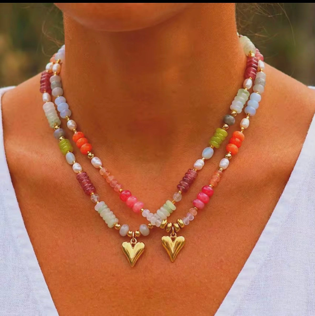 Summer Trendy Heart Beaded Necklace Preorder