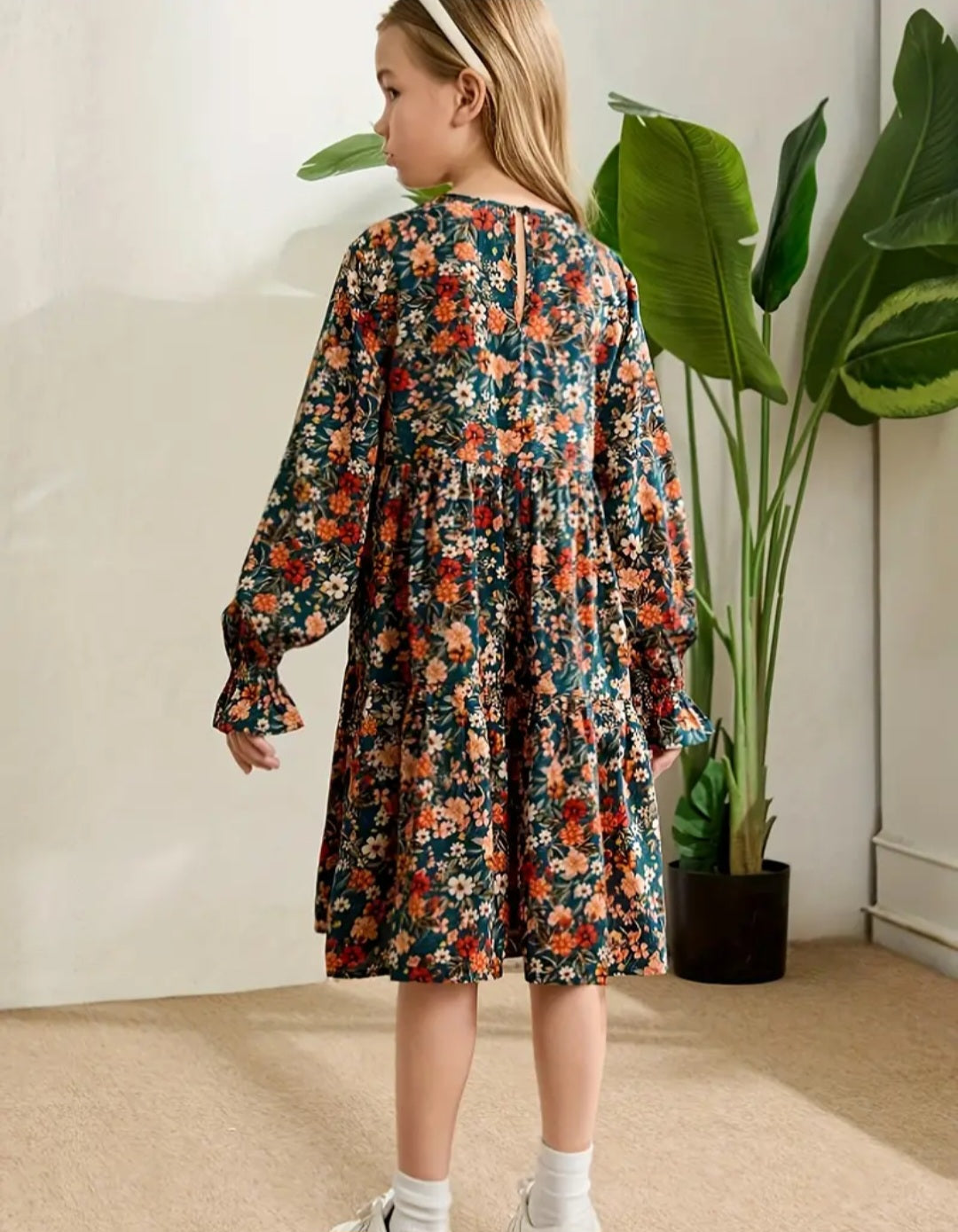 Floral Print Ruffle Sleeve Dress for Girls